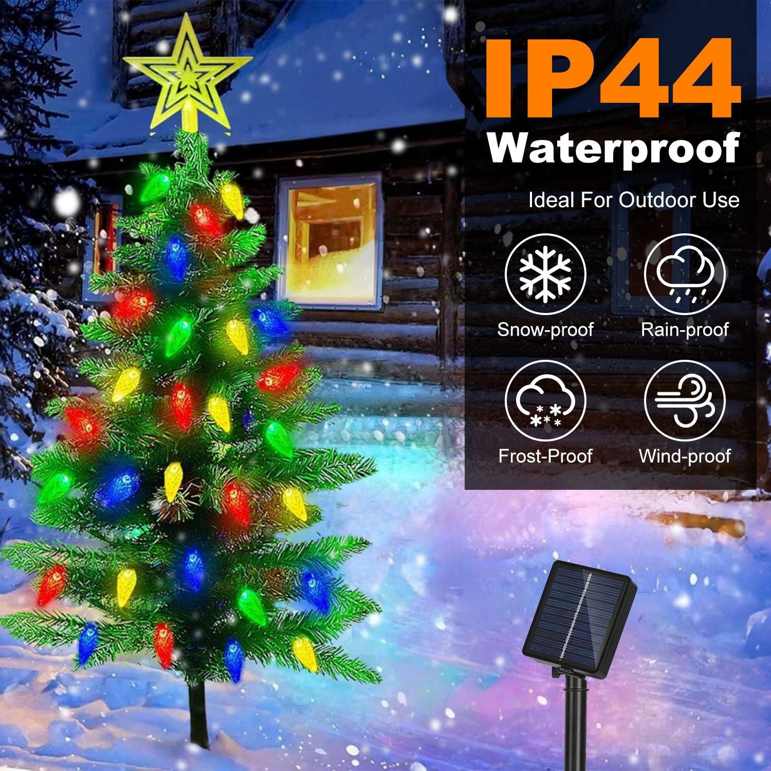 2 Pack Christmas Tree Lights Solar Powered, 37.4in 100 LEDs 8 Modes, IP44 Waterproof Holiday Decor & Perfect Gift