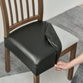thumbnail image 1 of Xiao Hua Funda de Asiento de Silla de Comedor de Cuero Negro -4 Piezas, Banda Elástica Impermeable, Bolsillo Deslizante, Adecuada para Protección de Cocina y Comedor sin Reposabrazos, 1 of 6