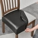 thumbnail image 1 of Xiao Hua Funda de Asiento de Silla de Comedor de Cuero Negro -6 Piezas, Banda Elástica Impermeable, Bolsillo Deslizante, Adecuada para Protección de Cocina y Comedor sin Reposabrazos, 1 of 6