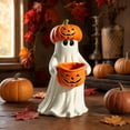 thumbnail image 3 of Ceramic Ghost Statue with Pumpkin Candy Bowl Detachable Lid Halloween Desktop Ornament Holiday Gift Virelaxpo, 3 of 7