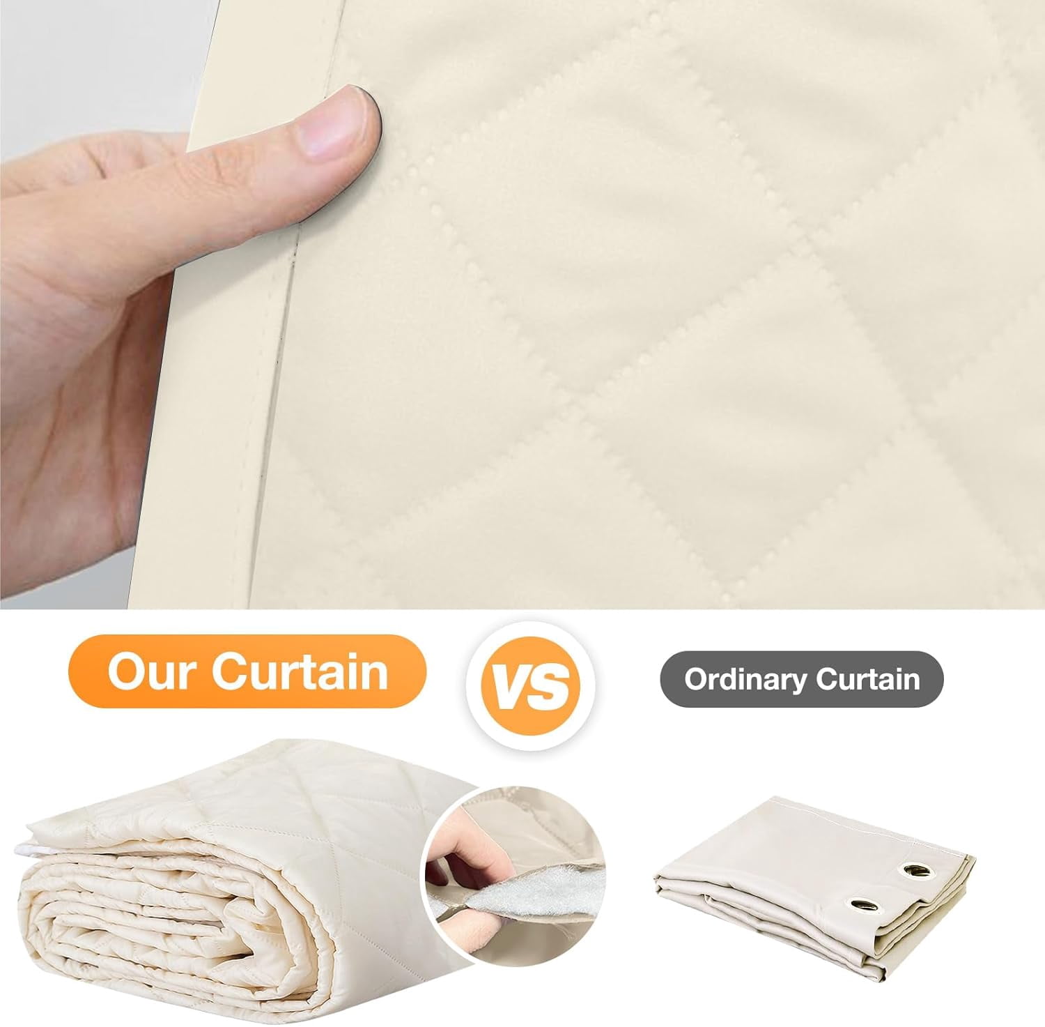 Lapalife Quilted Thermal Insulated Curtain Liner for Winter, Functional Heading Light Heat Sound Cold Blocking Winter Curtain Door Curtain for Living Room Bedroom, 1 Panel