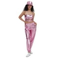 thumbnail image 3 of WILLBEST Pantalones Casuales para Mujer, Color Liso, Talla Grande, Tendencia Urbana, Estampado Dorado, Estilo Deportivo, Leggings Holgados de Cuero Brillante para Rendimiento Chica, 3 of 5
