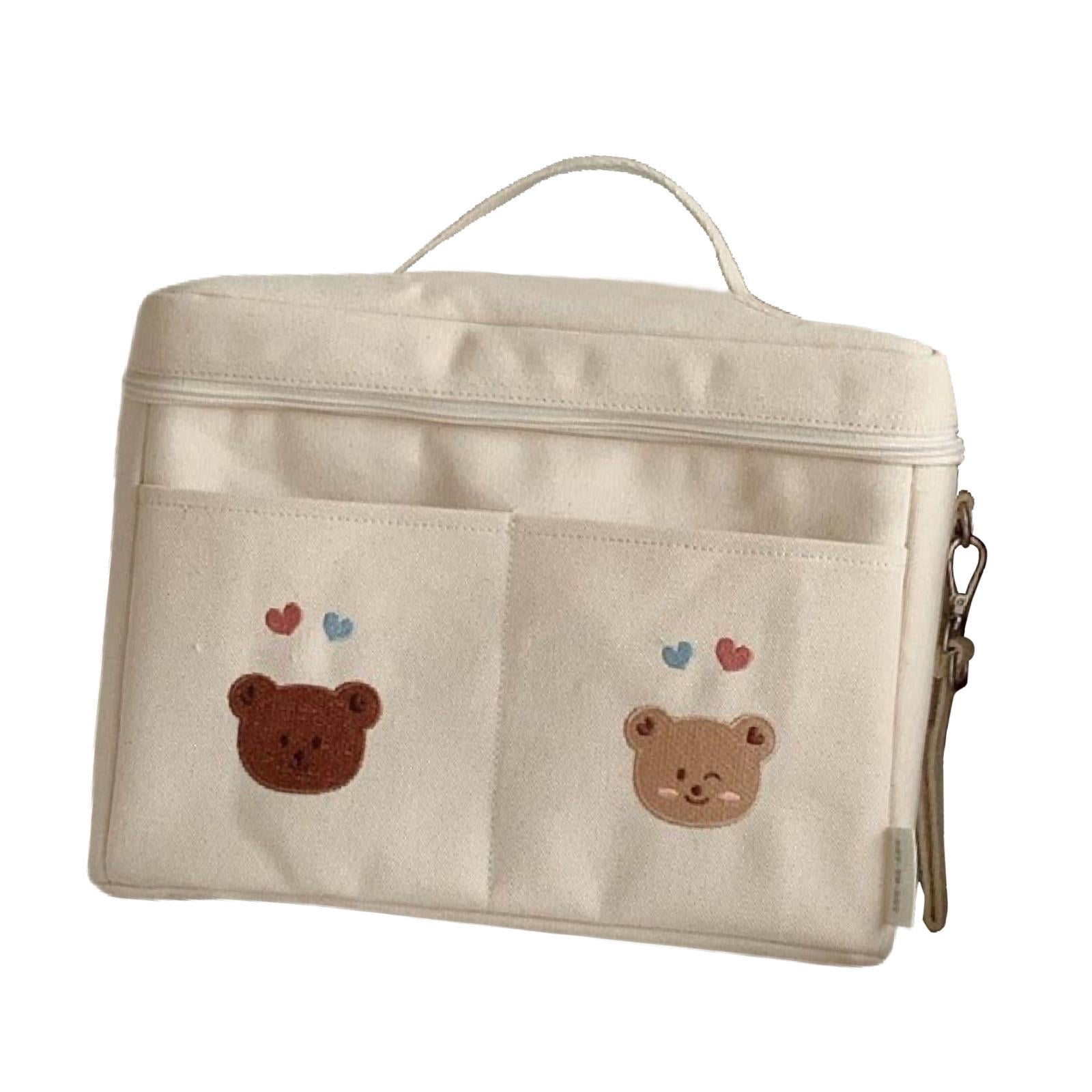 LeeQinersw Baby Diaper Bag Canvas Lightweight Portable Diaper Organizer Pouch Baby Stroller Two Bear White