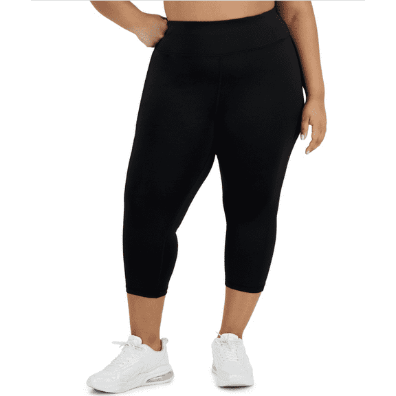 Plus Size Women's Solid 7/8 Cropped Leggings - Deep Black