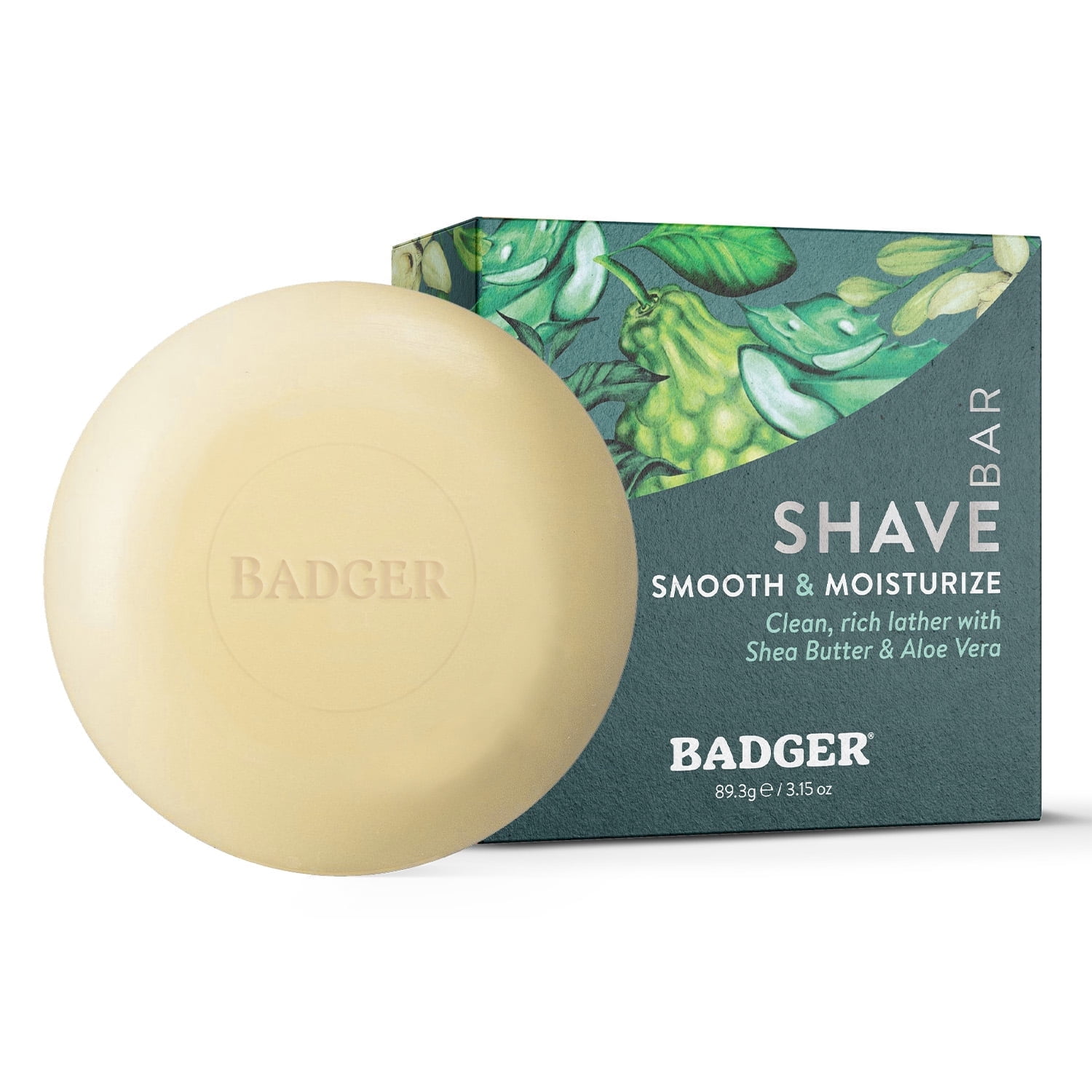 Badger Bergamot Shaving Soap Bar with Shea Butter and Aloe, 3.15 oz