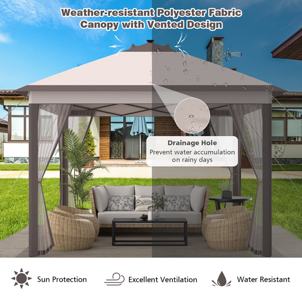 Aimee Lii 11 x 11 Feet Portable Outdoor Patio Folding Gazebo with Led Lights, Backyard Canopy Gazebo, Beige Aimee Lii 11 x 11 Feet Portable Outdoor Patio Folding Gazebo with Led Lights, Backyard Canopy Gazebo, Beige