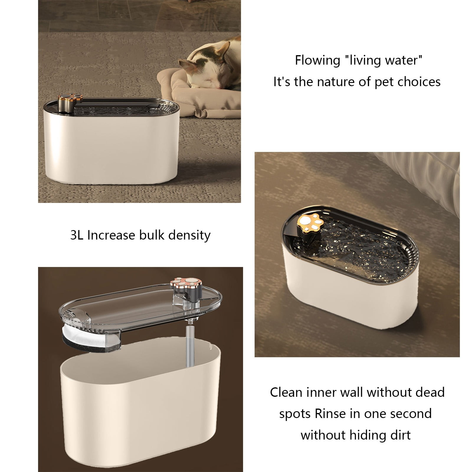 Qiopertar 3L Automatic Pet Water Fountain, LED Light Silent Cat Water Dispenser with Filter, Large Capacity Dog Water Bowl for Cats Small Dogs Indoor Use