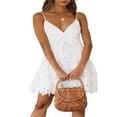 thumbnail image 3 of MesaSe Robe d'Été Sans Manches à Bretelles pour Femme, Bretelles Spaghetti, Col en V, Dentelle, Blanche, Mini, Boîte de Nuit, Robe de Soirée, 3 of 6