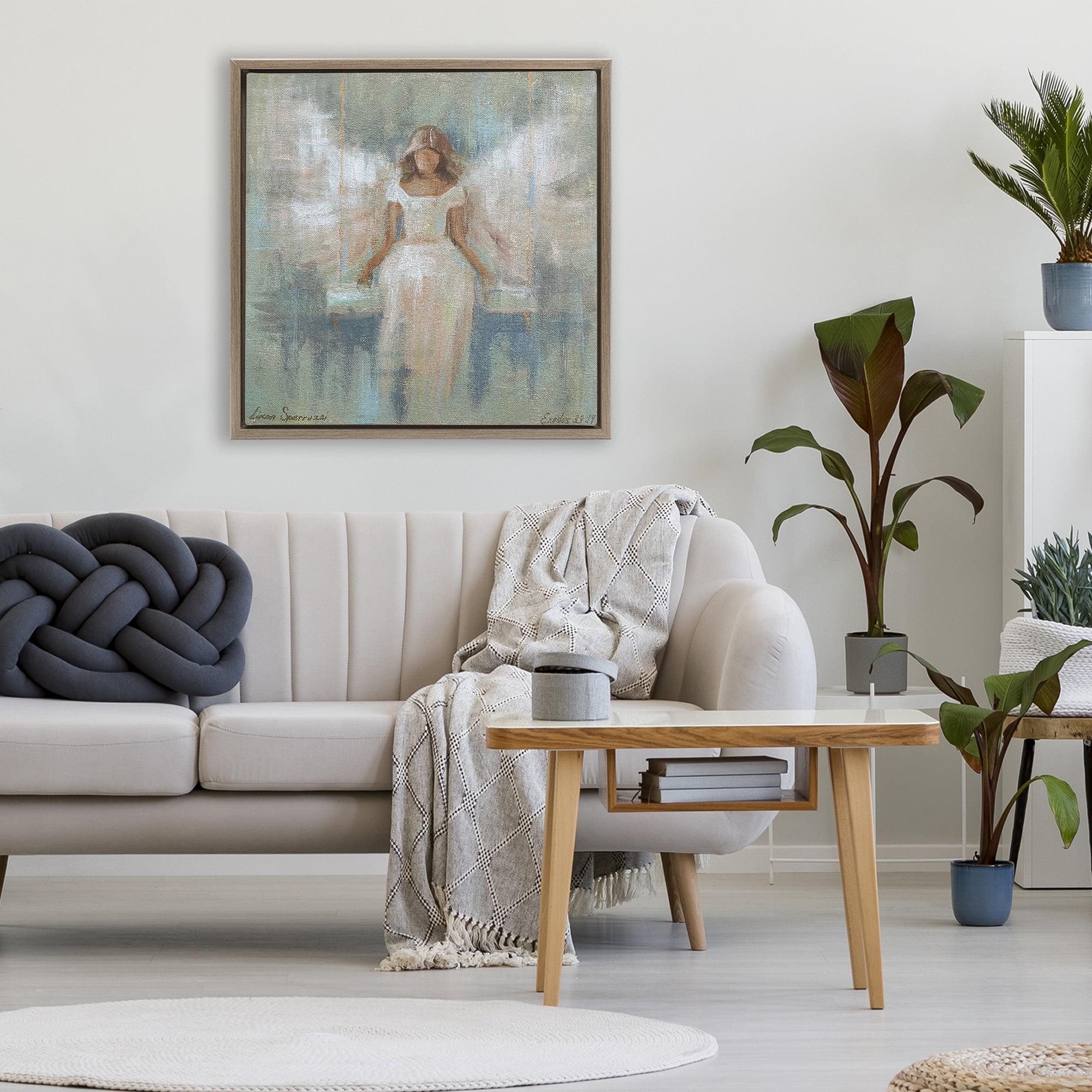 Stupell Industries Dreamlike Restful Angel Brown Framed Floater Canvas Wall Art, design by Linda Sperruzzi