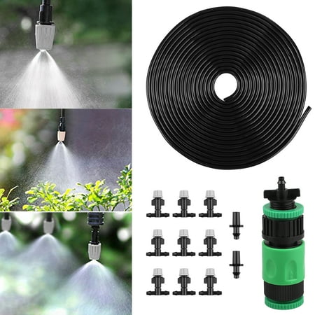 Patio Pot Watering System Outdoor Misting Cooling System Kit, Garden Drip Irrigation Watering Kits, Great for Summer Mister Cooling and Plants Watering, 33FT (10M) Misting Line + 10PCS Adjustable Misting Nozzles + 3/4” and 1/2 ()
