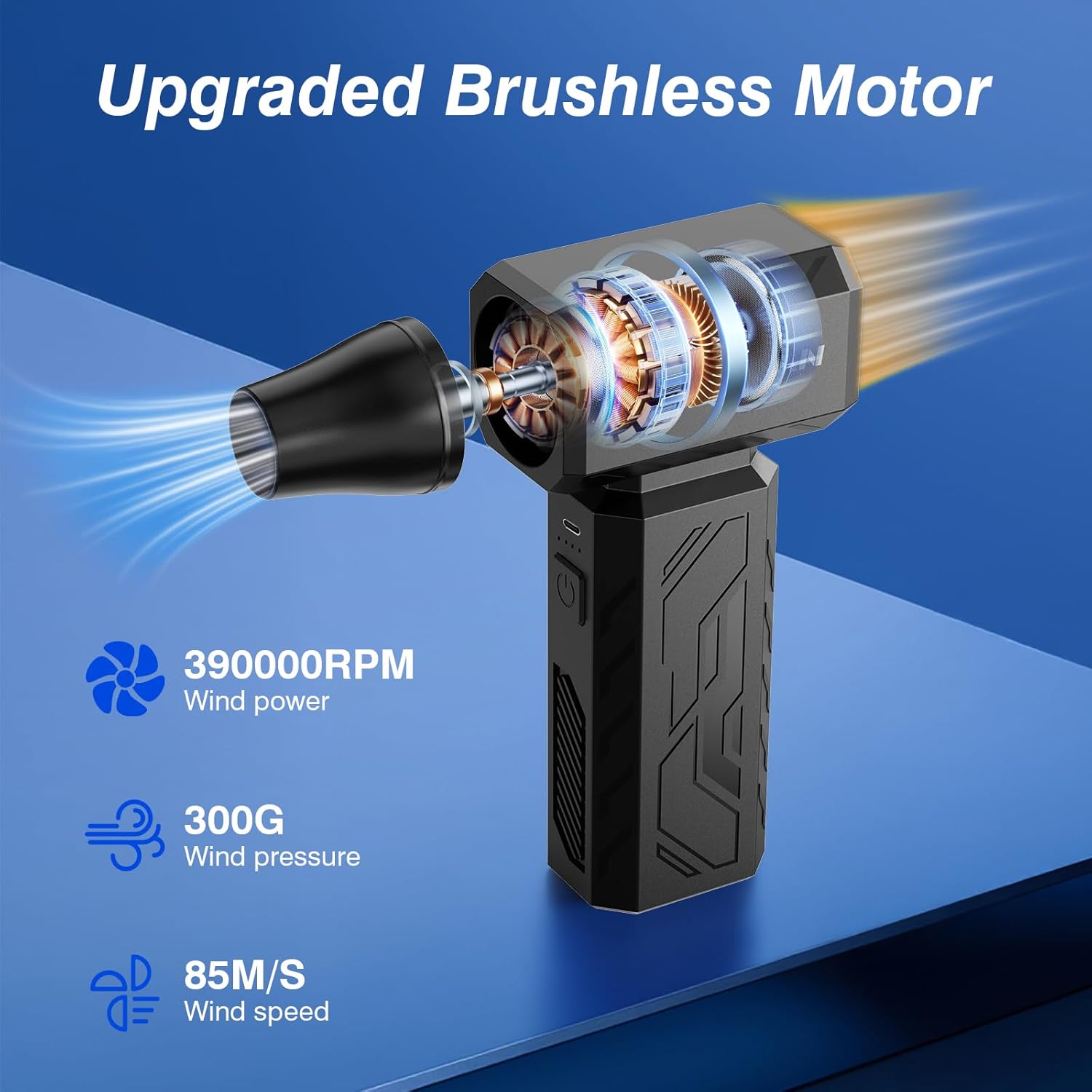 Compressed Air Duster, 130000 RPM Powerful Electric Air Duster, 100-Gear Stepless Adjustable Cordless Air Blower with Brushless Motor, Upgraded Mini Blower for Keyboard Computer Car Home Cleaning
