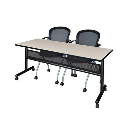 UPC: 0192357010341 | 72  x 24  Flip Top Mobile Training Table w/ Divider- Maple & 2 Nesting Chairs