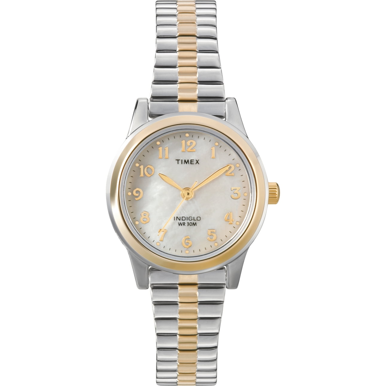 Timex Women's Essex Avenue Two-Tone/MOP 25mm Dress Watch, Extra-Long Expansion Band