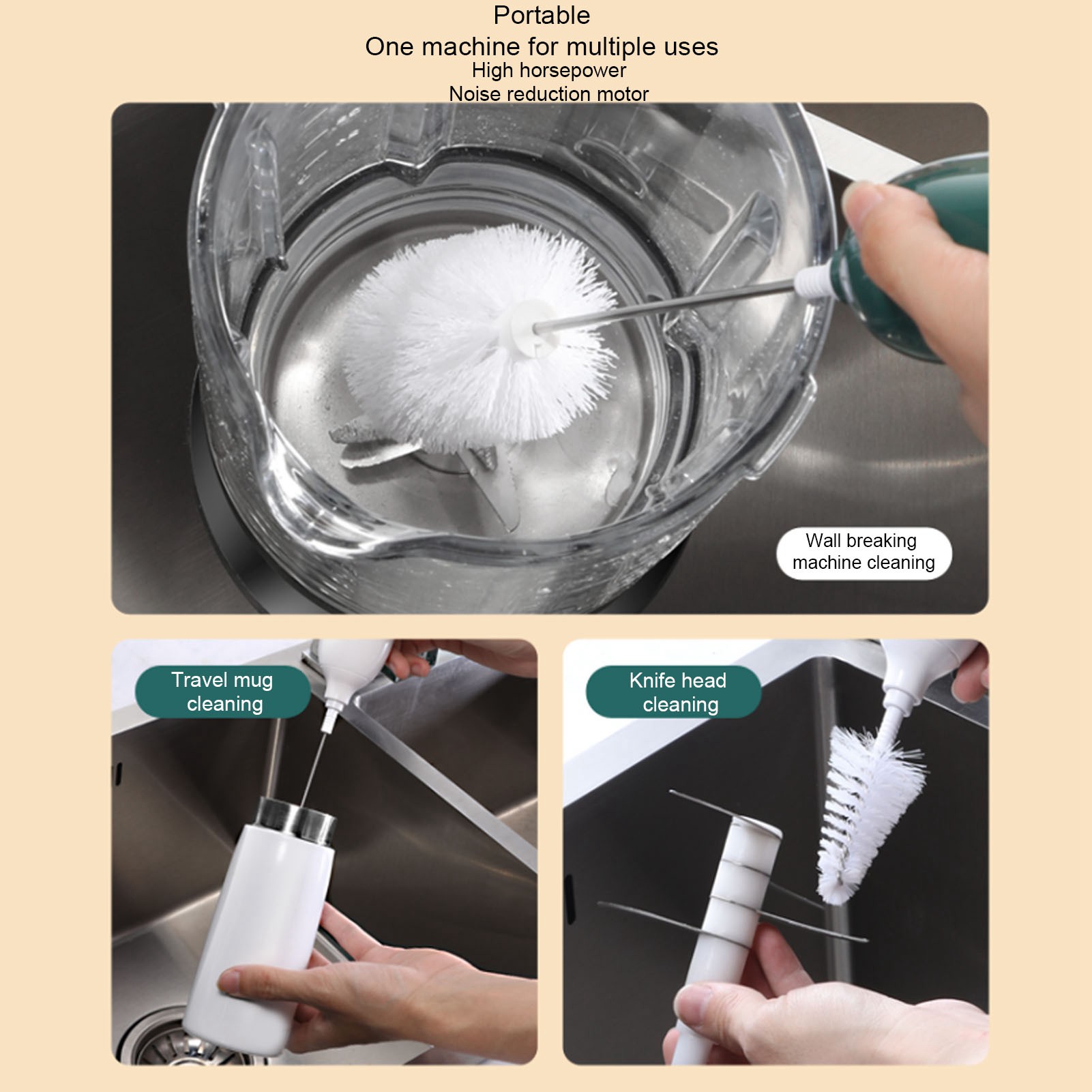 electric cleaning brush, bottle brush, electric bottle brush dense hair noise reduction motor portable bottle cleaner cleaning tool for straws Abs+PC+stainless steel material