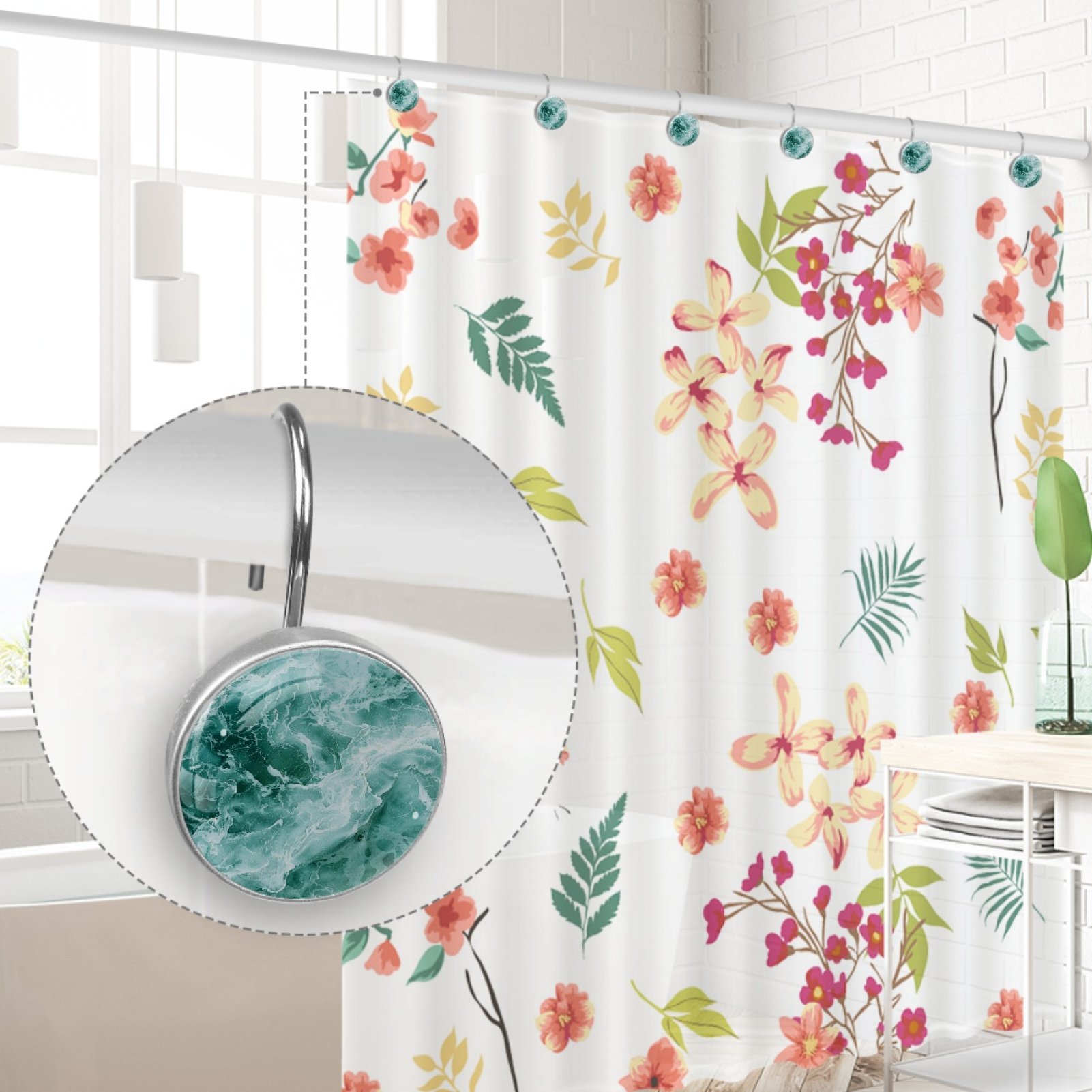 HemaKayy 12 Pcs Decorative Shower Curtain Hooks - Stainless Steel Rings for Bathroom Décor - Easy Glide & Secure Hold - Perfect Decoration for Bathroom Shower Rods - Sea Ocean Seaside