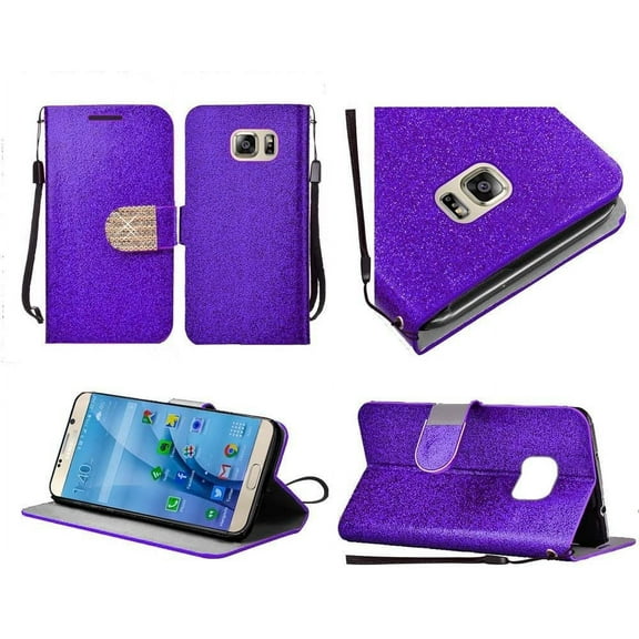 GSA Glitter Bling Flip Wallet Case For Samsung Galaxy S7 - Dark Purple