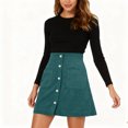 thumbnail image 2 of Womens Corduroy Mini Skirt High Waisted Basic Casual A-line Short Fall Winter Skirts Front Button Closure, 2 of 4