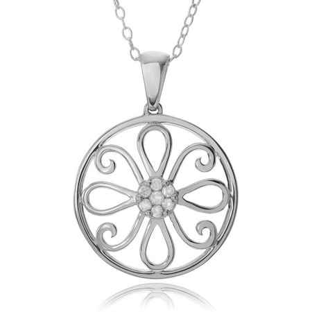 Brinley Co. Women's 1/10 Carat T.W. Round Cut Diamond Sterling Silver Flower Pendant Fashion Necklace