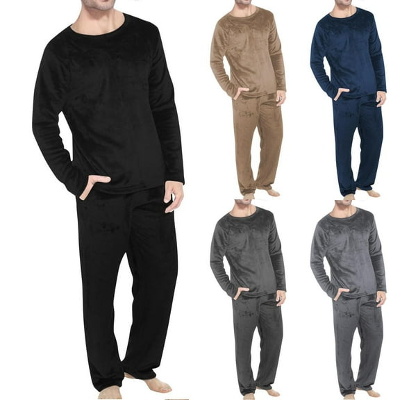 uublik Pajamas for Men Set Comfy Sleepwear Fleece Pjs Set Soft 2 Piece Lounge Set Cozy Nightwear with Pockets, Black