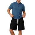 thumbnail image 6 of Men's Linen Shirt Summer Casual, Casual Button Down Shirt Breathable & Lightweight, Stand Collar Short Sleeve Solid Color Cotton Linen Blend, Quick Dry Relaxed Fit | Zenithor,Blue 3XL, 6 of 6