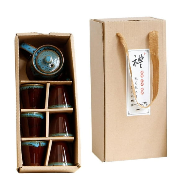 Juego de 7 Portátil de Viaje Kungfu, Regalo de Juego de Té de Caja de Elegante y Práctica para Regalo Promocional, Regalo de Empresa, Azul Baoblaze Tazas de cerámica de porcelana esmaltada