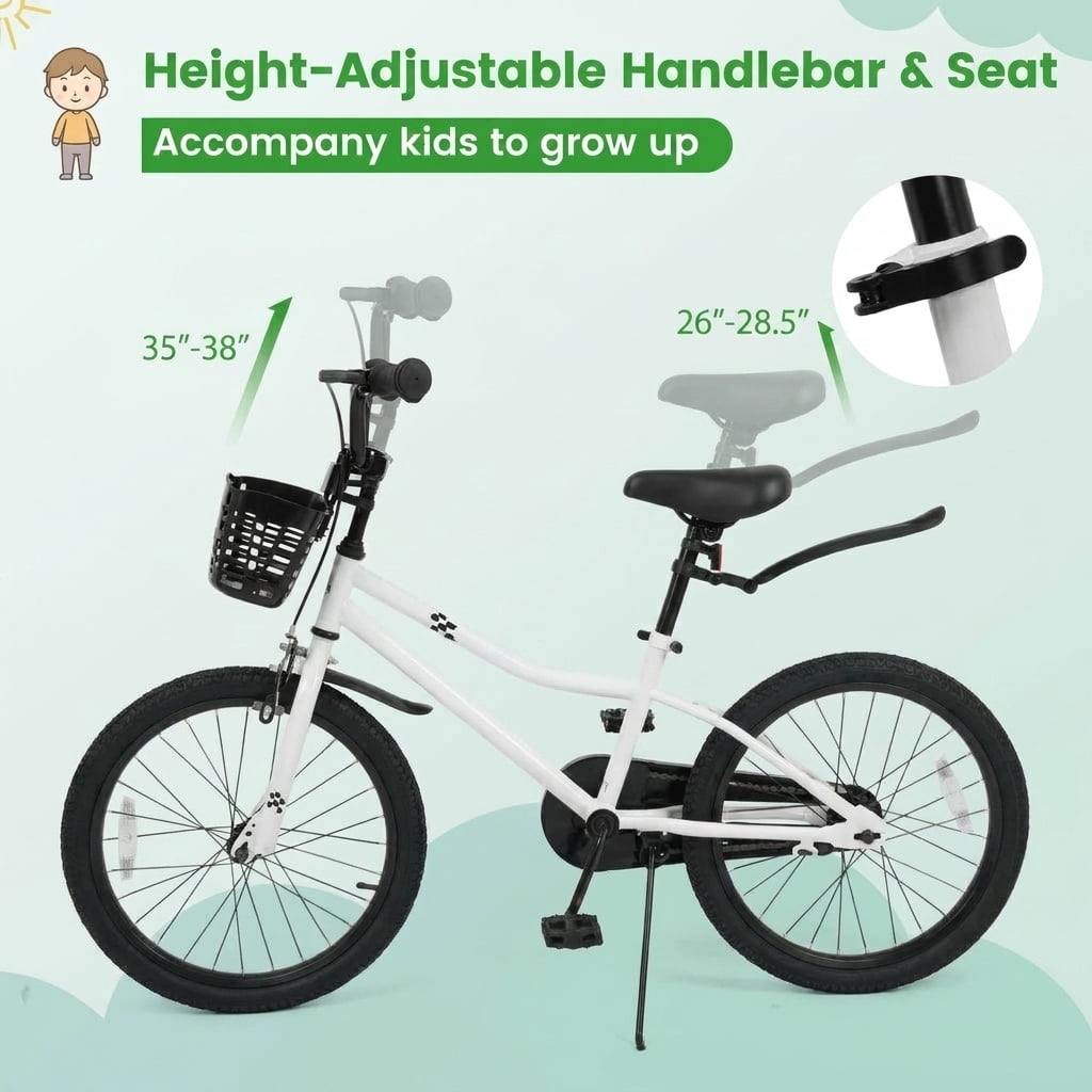 Redsmile Kids Bike 20 Inch for Boys Girls Aged 8+ Years, Youth Bicycle with Adjustable Seat, Kickstand and Front Storage Basket, Holds 143 lbs, White