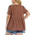 thumbnail image 3 of MODA NOVA Juniors Plus Size Floral V Neck Short Sleeve Ruffle Peplum Blouse Brown 2X, 3 of 6