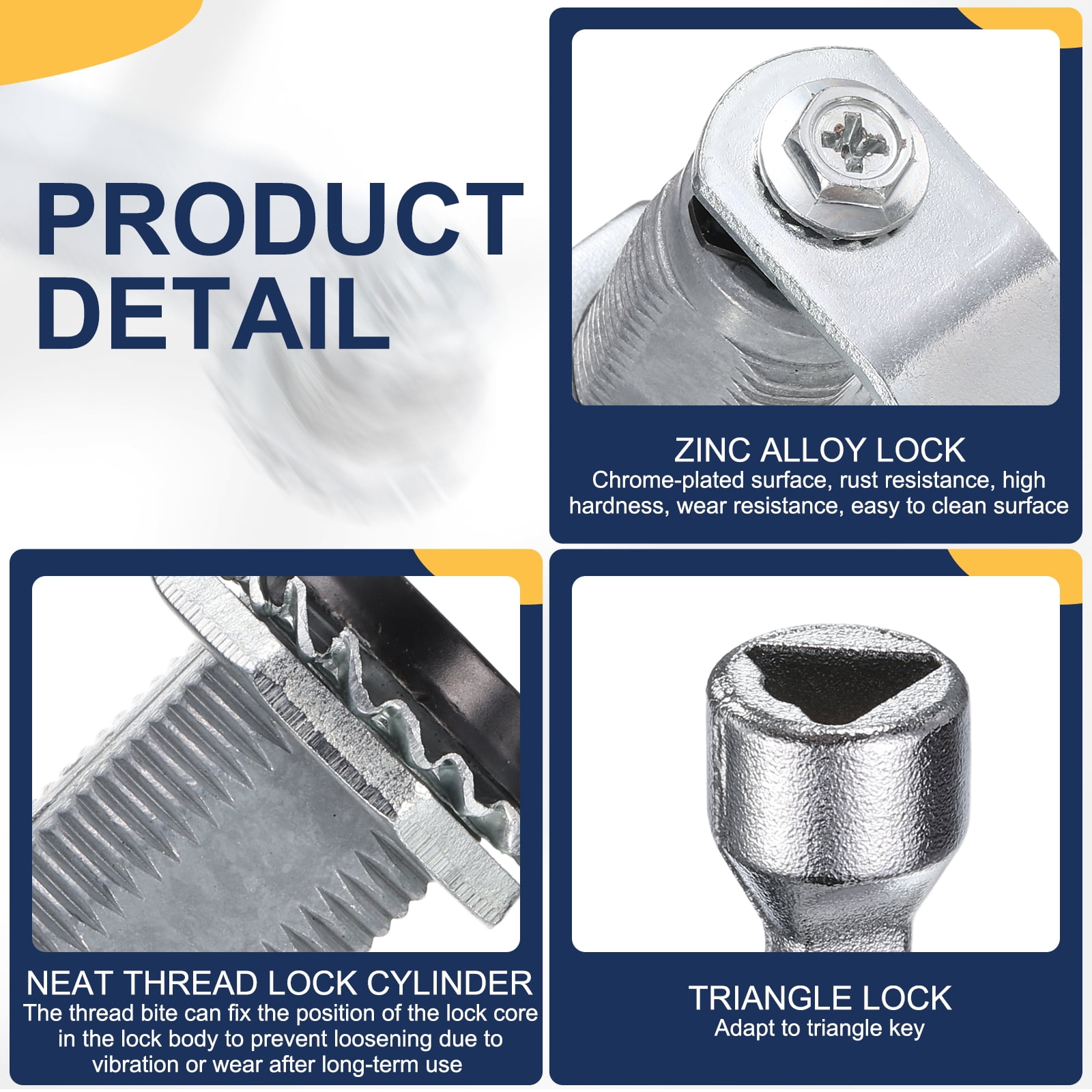 Tubular Cam Lock 7/8" Cylinder Length Zinc Alloy Cabinet Lock with Key Black 4 Pack