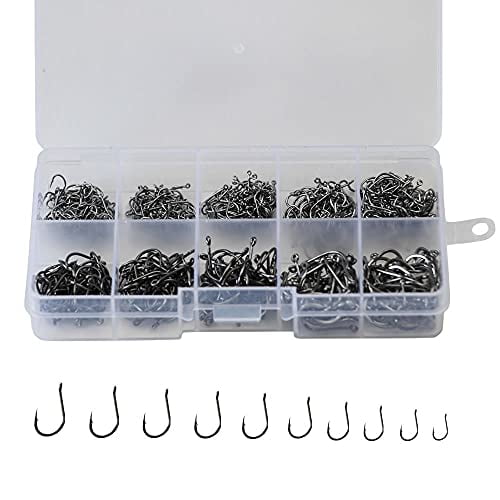 300pcs Small Fishing Hooks Black High Carbon Fishing Hooks Set 6 Sizes with a Plastic Box