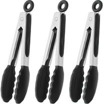 Mini Tongs with Silicone Tips 7-Inch Kitchen Tongs, Set of 3 (Black)