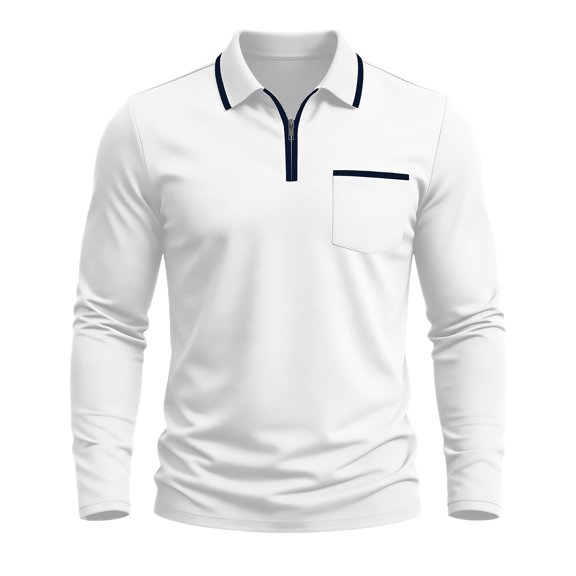 Timegard Quarter Zipper Tops for Men Lapel V Neck Long Sleeve Golf Shirts for Men Fitting Comfy Casual Tops with Pocket(White,XL)