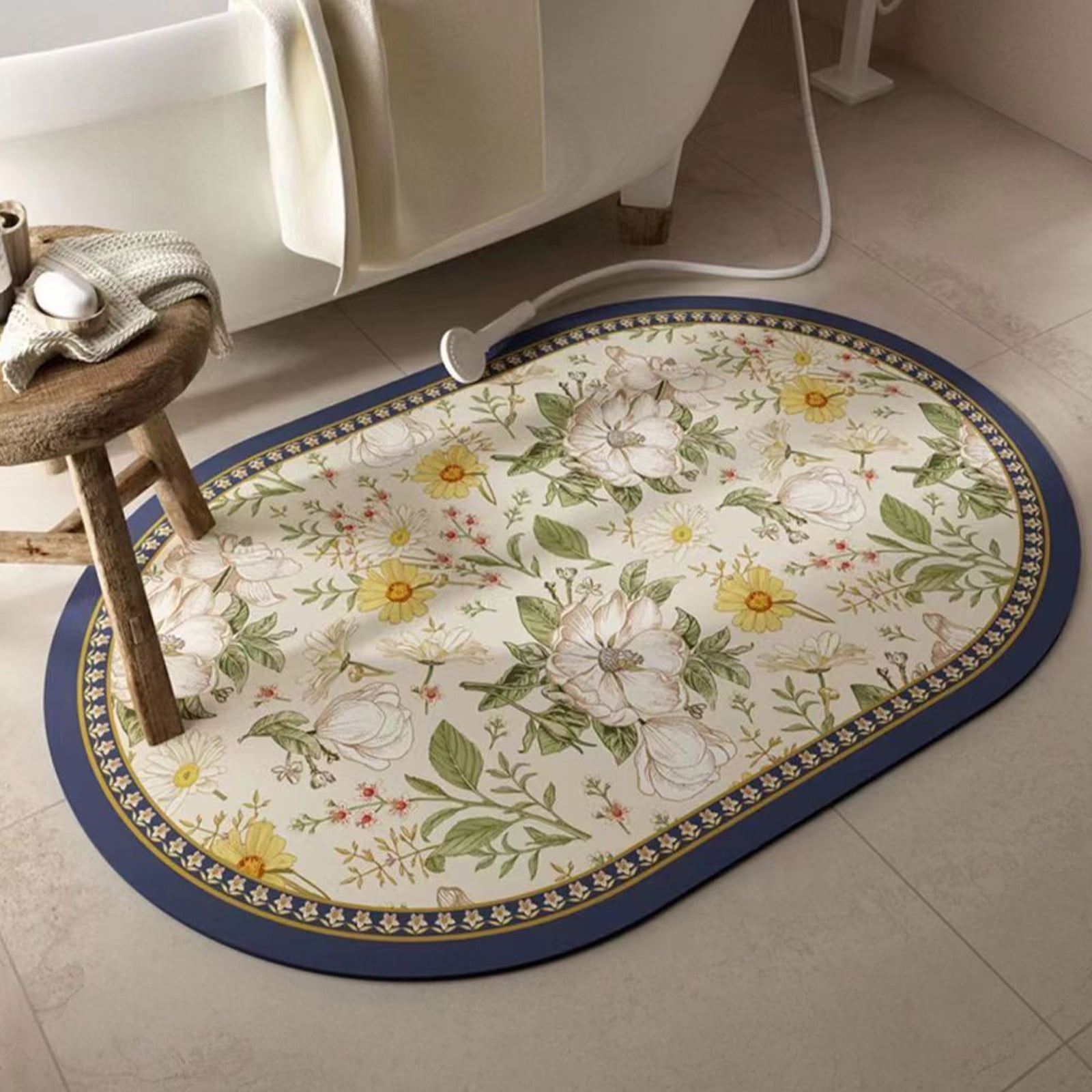 Gogreen Bath Mat - Bathroom Mat Rug Non Slip Super Absorbent Stain Resistant Quick Dry Thin Bathroom Rug-Bath Mats for Bathroom Floor Bathtub Vanity-Bathmat Bath Rug Easy Care (White Flower, 20"x32")