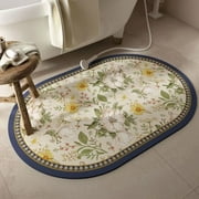 Gogreen Bath Mat - Bathroom Mat Rug Non Slip Super Absorbent Stain Resistant Quick Dry Thin Bathroom Rug-Bath Mats for Bathroom Floor Bathtub Vanity-Bathmat Bath Rug Easy Care (White Flower, 16x24)