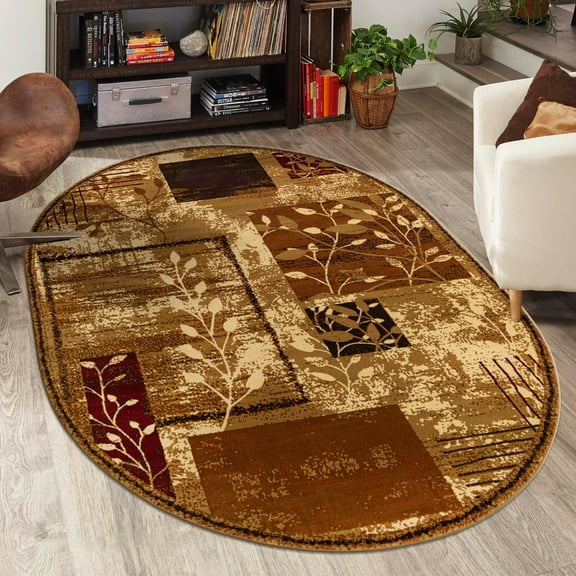 Unique Loom Cafe Collection Area Rug - Inizio (5' 3" x 8' Oval Beige/Brown)