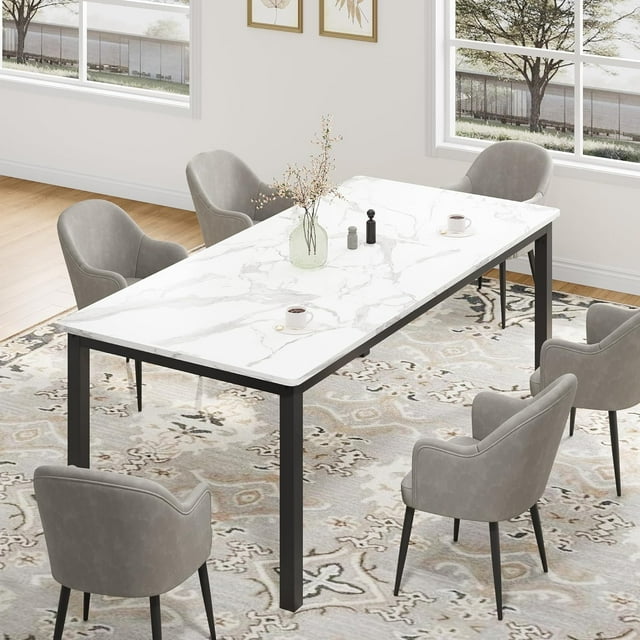 78 Inch Rectangle Dining Table for 6-8 People, Industrial Brown Kitchen Table with Metal Legs, Round Corners, Large Wooden Computer Desk Writing Desk