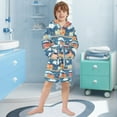 thumbnail image 5 of FORMRS Niños Bathrobe Unisex Hooded Robe Soft Plush Pajamas Sleepwear, Size 2-3T, Blue Cute Train Pattern, 5 of 7