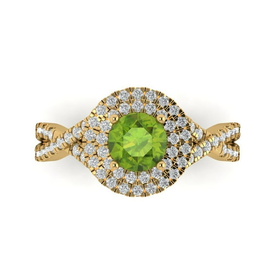 Halo Engagement Ring for Women - 1.3125ct Natural Peridot in 18K Yellow Gold Promise Ring