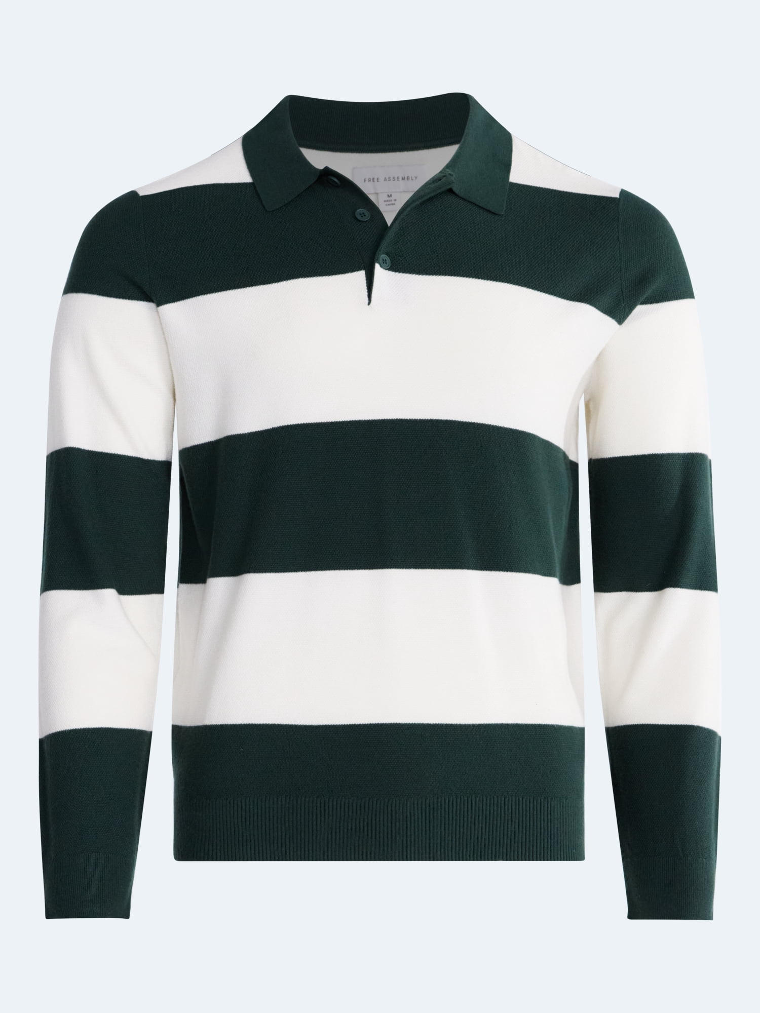Free Assembly Men's Rugby Cozy Yarn Rugby Sweater with Long Sleeves, Midweight, Sizes XS-3XL