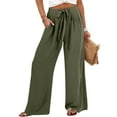 thumbnail image 4 of Women's High Waist Straight Leg Pants, Solid Color Loose Fit Pocket Casual Trousers, Versatile Everyday Pants for Office Commute or Weekend, Army Green M, 4 of 6
