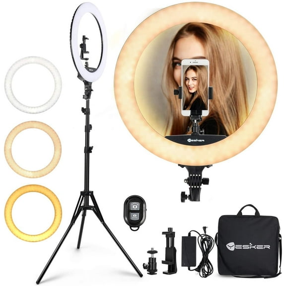 Yesker Ring Light 18 Inch LED Ringlight Kit with 73 inch Tripod Stand with Phone Holder Adjustable 3200-6000k Color Temperature Circle MUA Lighting for Camera for Vlog, Makeup, YouTube