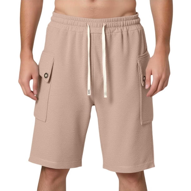 Pantalones cortos cargo de verano para hombre en color liso - Pantalones deportivos holgados, cintura elástica, tejido ripstop (S-XXXL)