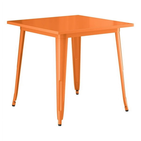 32'' Square Orange Metal Restaurant Patio Dining Table For Indoor or Outdoor Use