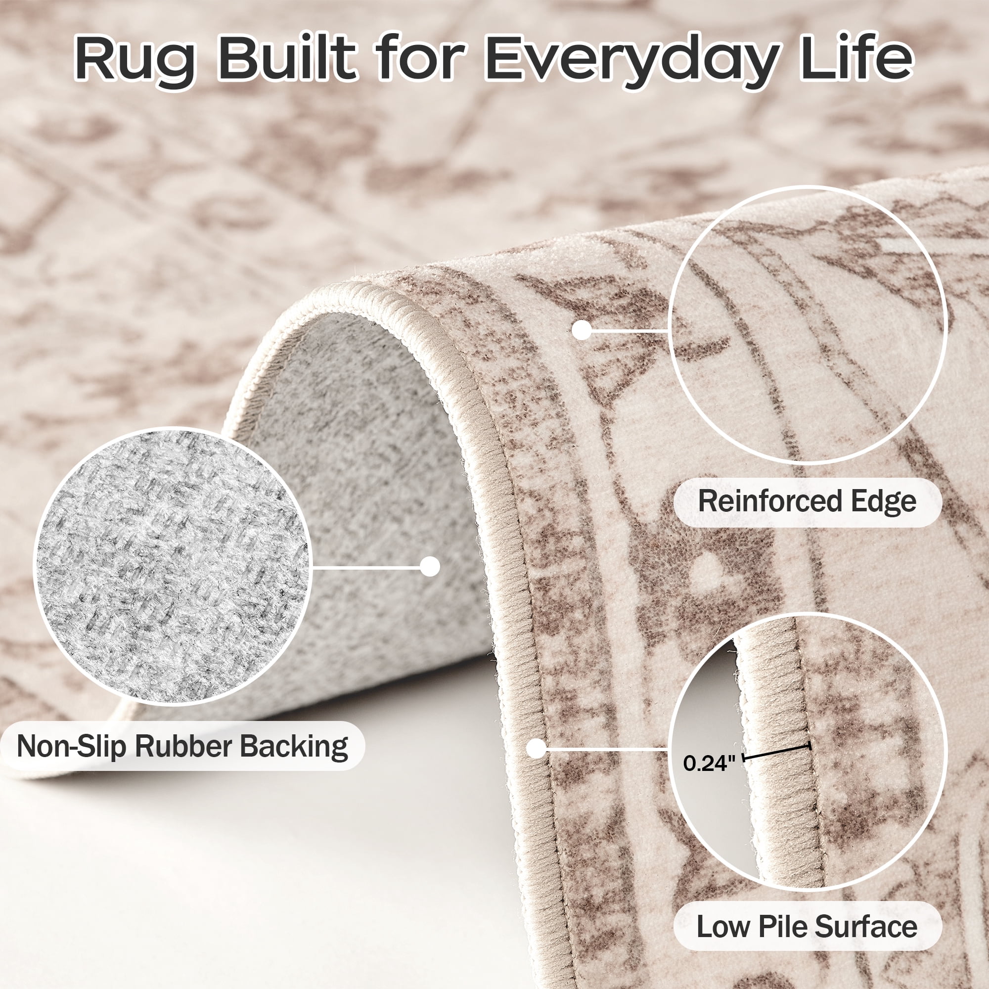 Prilinex 9x12 Area Rug, Washable Rugs for Living Room, Vintage Beige Carpet with Non-Slip & Stain Resistant, Farmhouse Soft Large Rugs for Bedroom Dining Room Kitchen