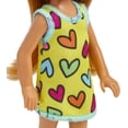 thumbnail image 6 of Barbie Chelsea Doll, Small Doll Wearing Removable Heart-Print Dress with Brunette Hair & Brown Eyes, 6 of 7