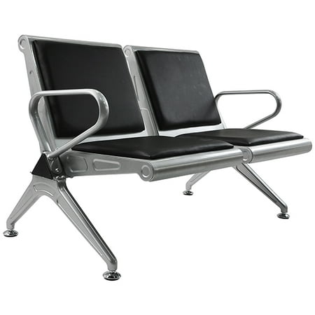 2 Seat Steel Bench Salon Area Airport Reception Waiting Room Chair w/ PU (Best Cell Reception In My Area)