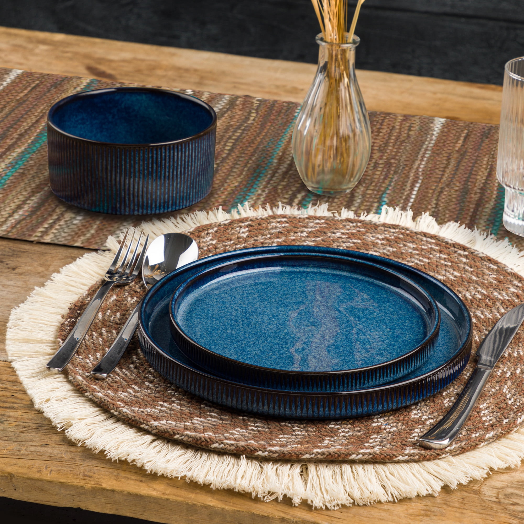 Yellowstone Round Kitchen Fringe Table Placemat, Brown