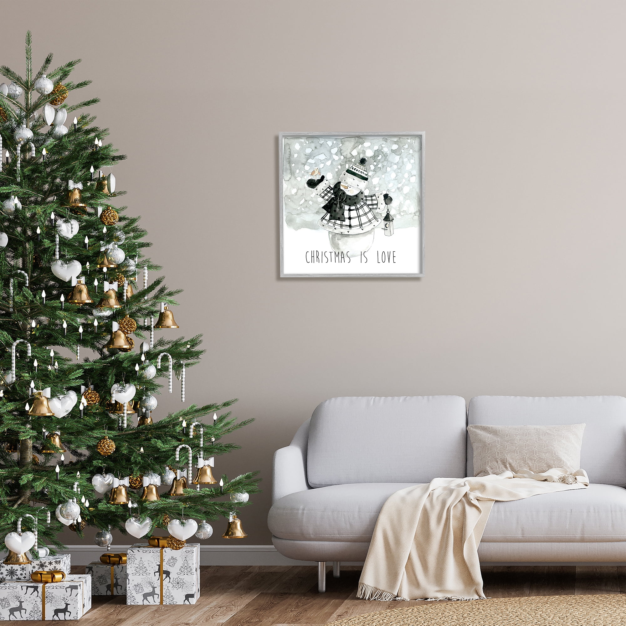Stupell Industries Christmas Is Love Phrase Holiday Painting Gray Framed Art Print Wall Art, 24 x 24