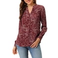 thumbnail image 6 of INSPIRE CHIC Women's Button Down V Neck Long Sleeve Floral Blouse XS Burgundy, 6 of 9