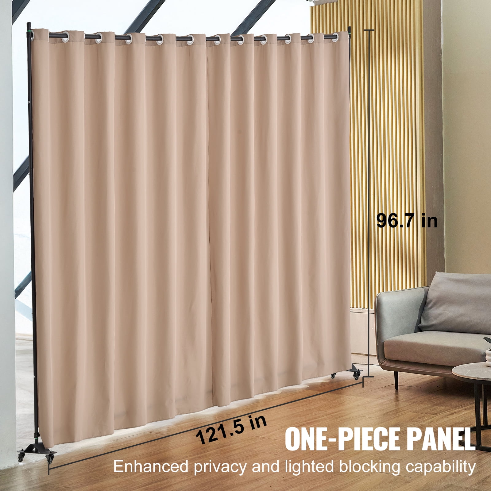 VEVOR Room Divider, Portable Panel Room Divider with Wheels Curtain Divider Stand, Freestanding Room Divider Privacy Screen for Office, Bedroom, Dining Room, Study, Brown