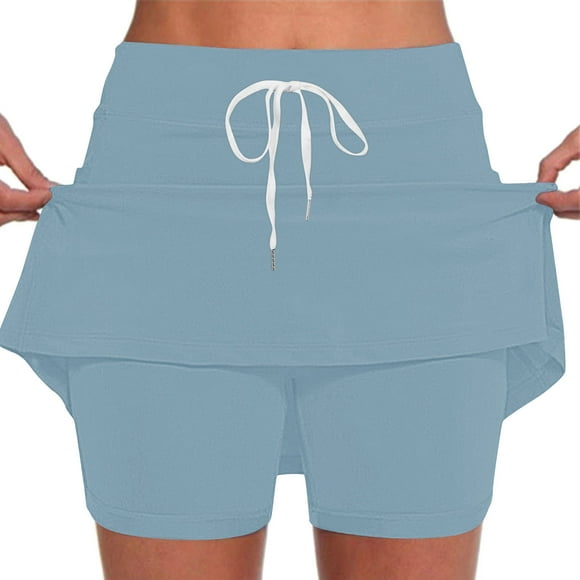 Lenpel Skorts for Women Summer Casual High Waisted Drawstring Mini Tennis Skirts with Shorts Workout Athletic Skorts